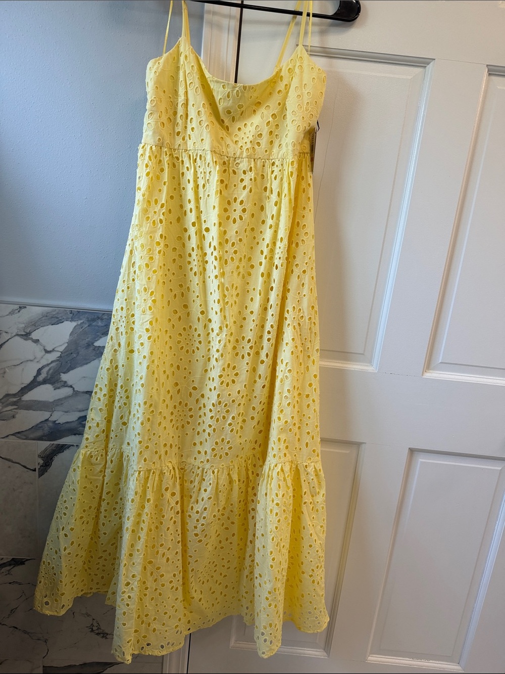 NWT 1 State Yellow Eyelet Maxi Dress with adjustable Spaghetti Straps